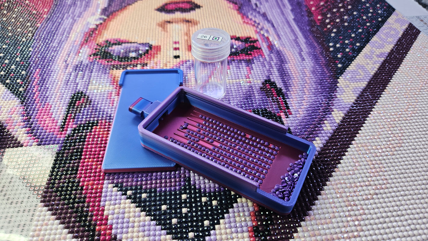 Long Lidded Washi Style Diamond Painting Tray, Deep Grooves, Stopper & Sliding Lid, 3D Printed Drill Organizer for Diamond Art