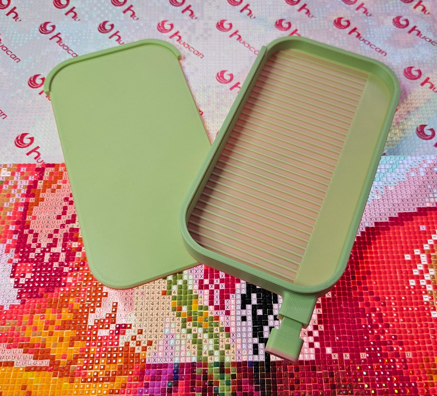 Long Landscape Diamond Art Tray with Sliding Lid & Washi Shelf, Extra Capacity Drill Tray, 3D Printed Rhinestone Accessory