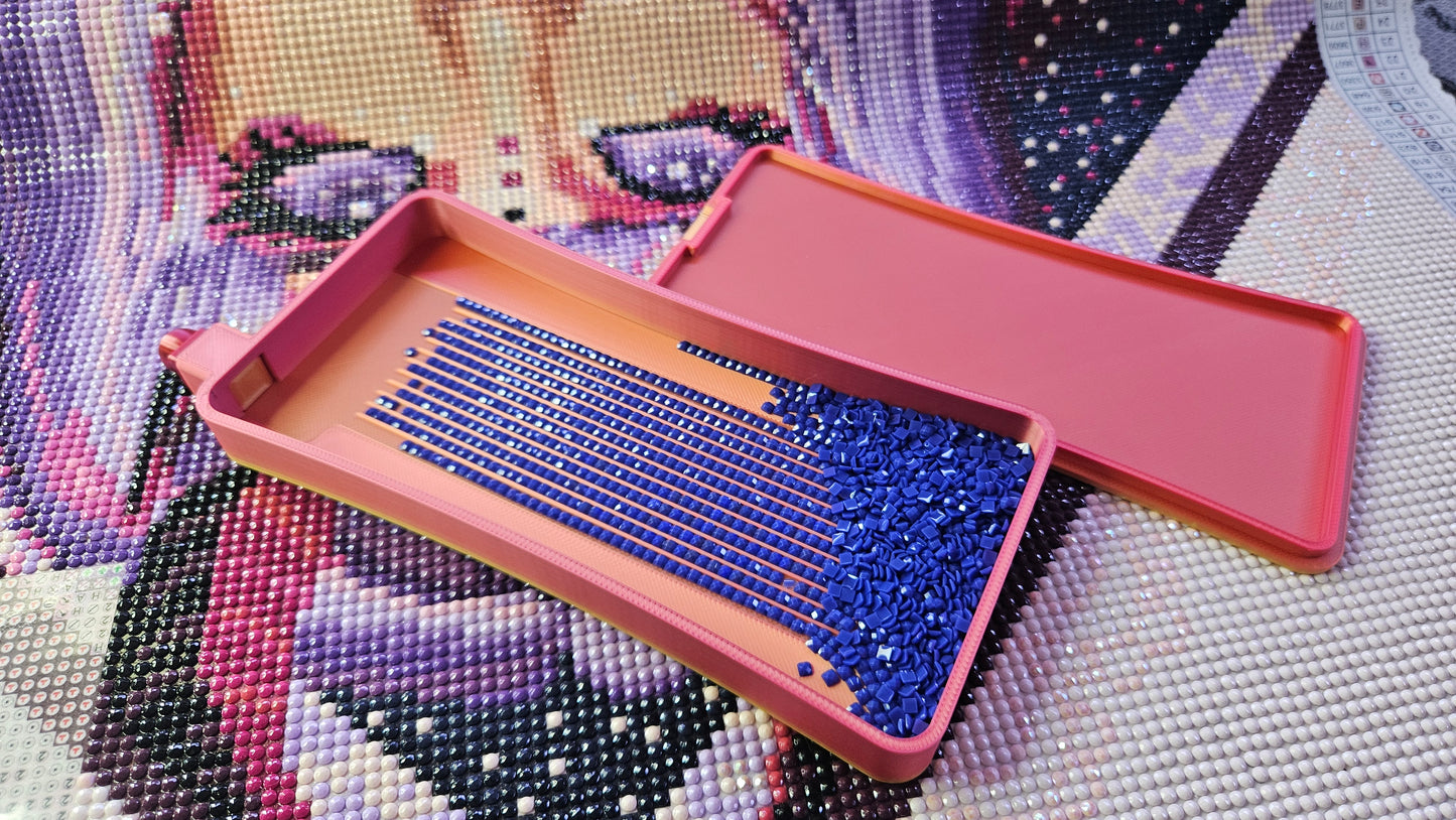 Extra Long Vertical Diamond Painting Tray with Snapping Lid & Stopper, Deep Groove Drill Organizer, Large Bead Sorting Tray for Diamond Art