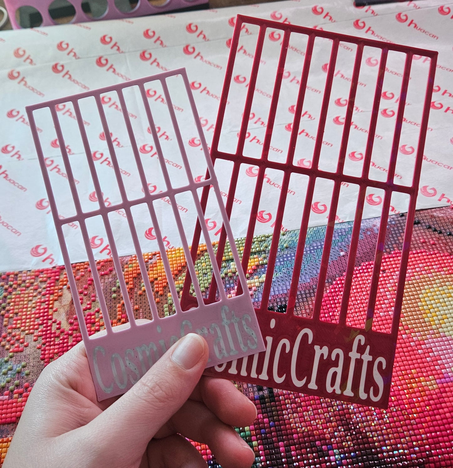 3D Printed Diamond Art Ruler, Compatible with Cosmic Craft & Forever Young Kits, 3-Row Spacing with Lift Tab