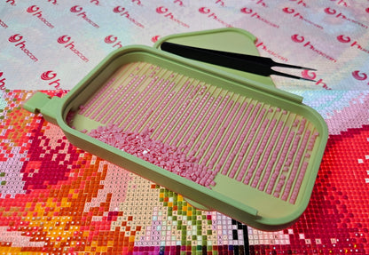 Long Landscape Diamond Art Tray with Sliding Lid & Washi Shelf, Extra Capacity Drill Tray, 3D Printed Rhinestone Accessory Cosmic Crafts
