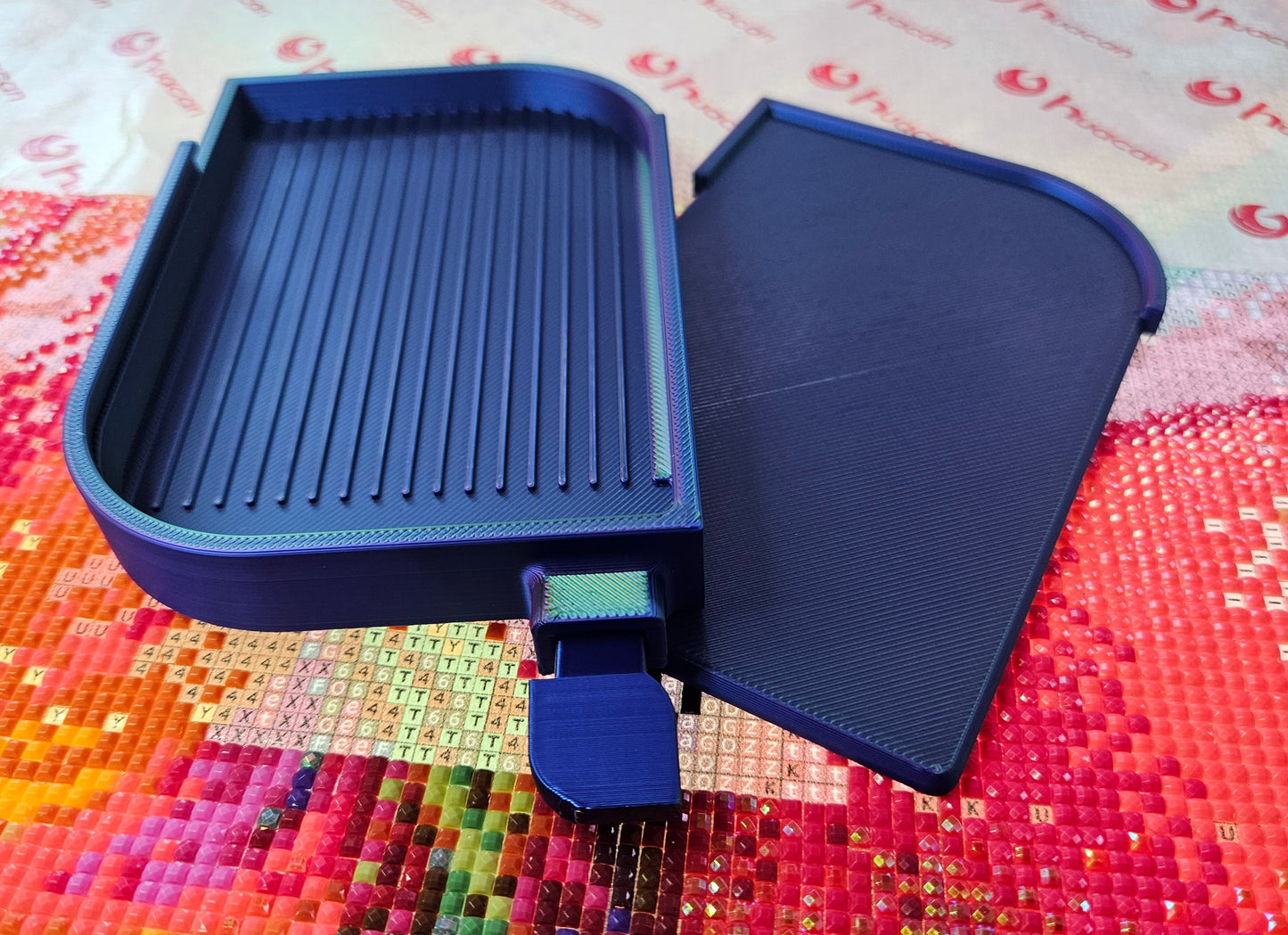 Leaf Diamond Art Tray with Sliding Lid & Stopper, 3D Printed Drill Organizer, Unique Diamond Painting Tool