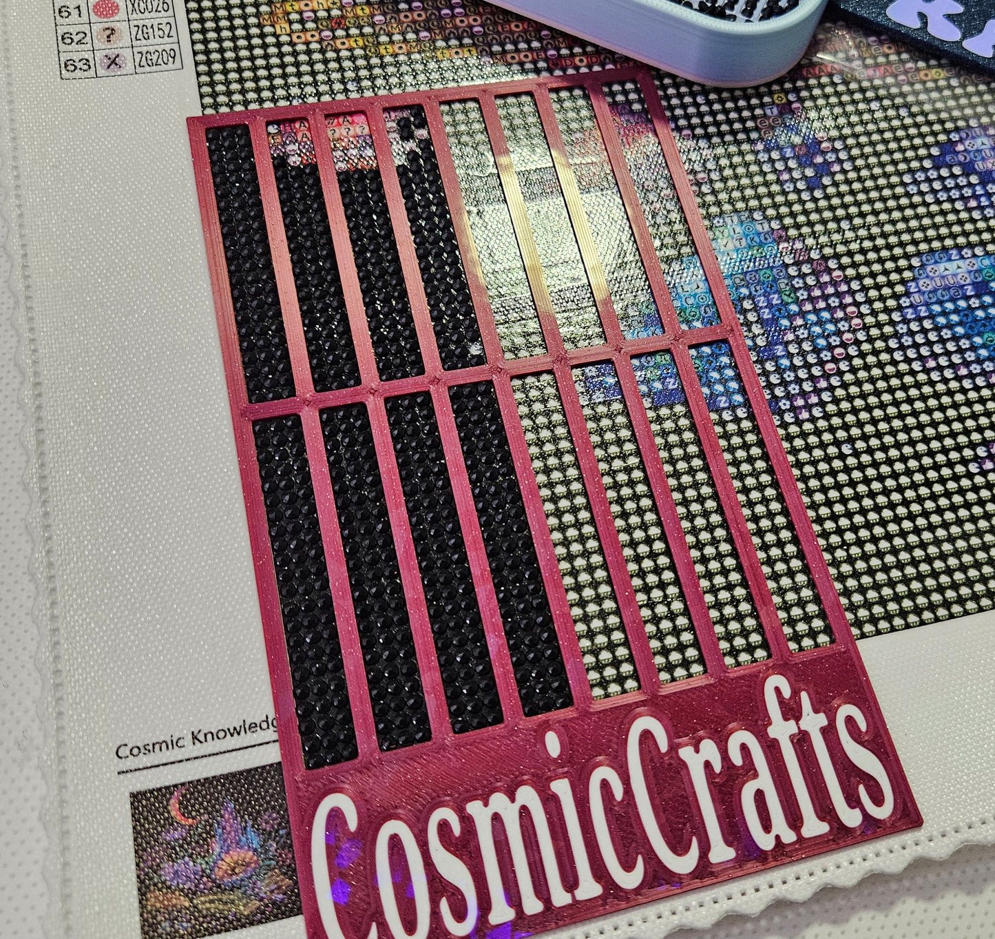 3D Printed Diamond Art Ruler, Compatible with Cosmic Craft & Forever Young Kits, 3-Row Spacing with Lift Tab