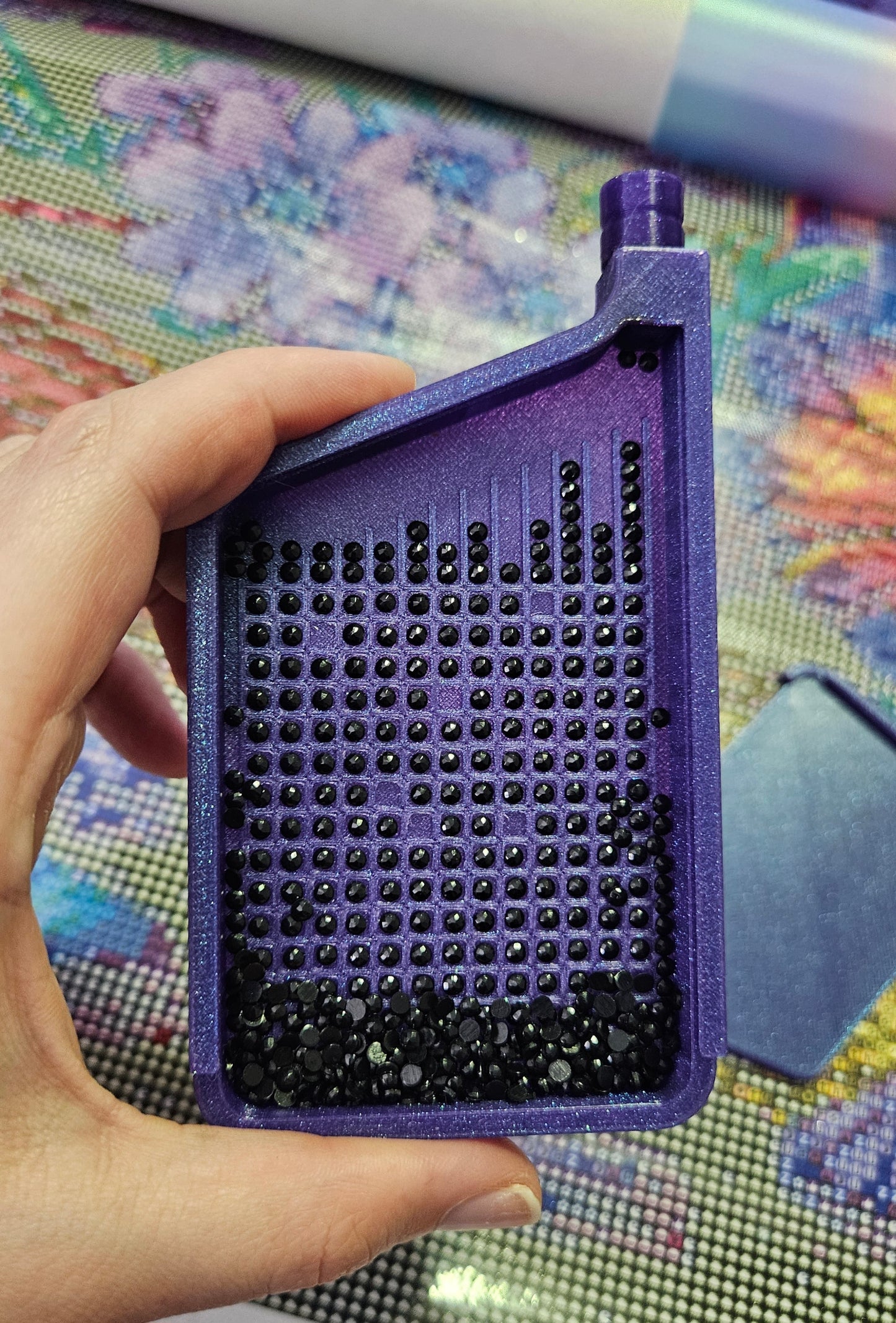 3D Printed Single Placer Diamond Art Tray, Stylish Diamond Painting Tool, Sliding Lid and Spout Stopper