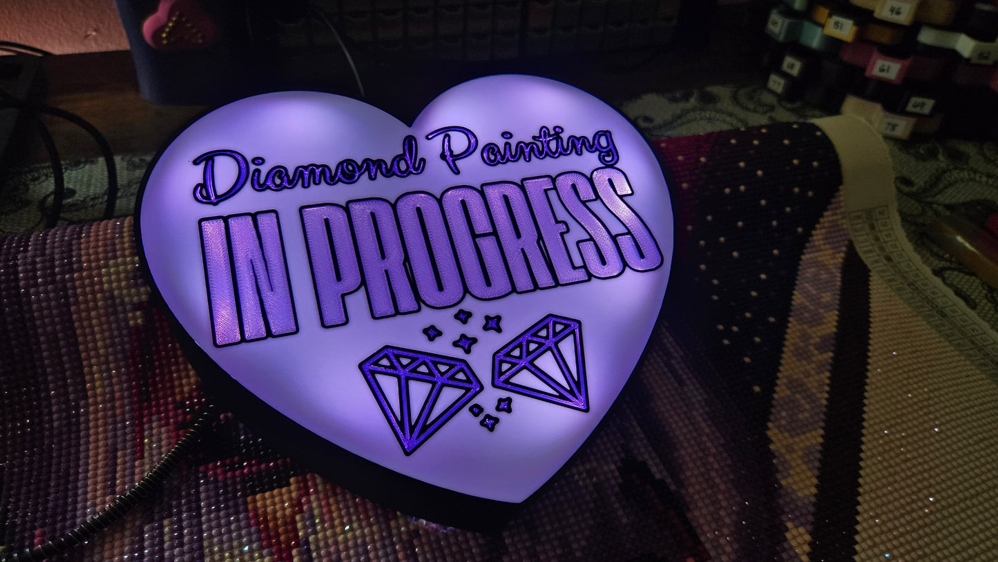 Diamond Painting In Progress Lightbox, Heart Shape LED Sign, 3D Printed Craft Room Decor, Custom Text Colors