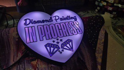 Diamond Painting In Progress Lightbox, Heart Shape LED Sign, 3D Printed Craft Room Decor, Custom Text Colors Cosmic Crafts