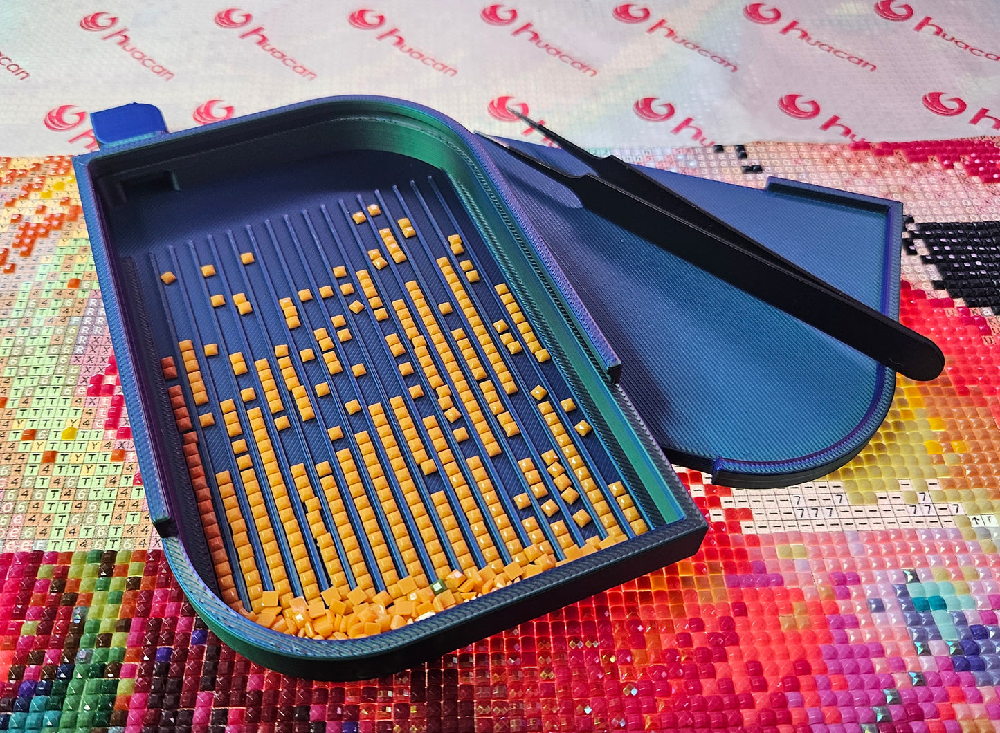 Leaf Diamond Art Tray with Sliding Lid & Stopper, 3D Printed Drill Organizer, Unique Diamond Painting Tool