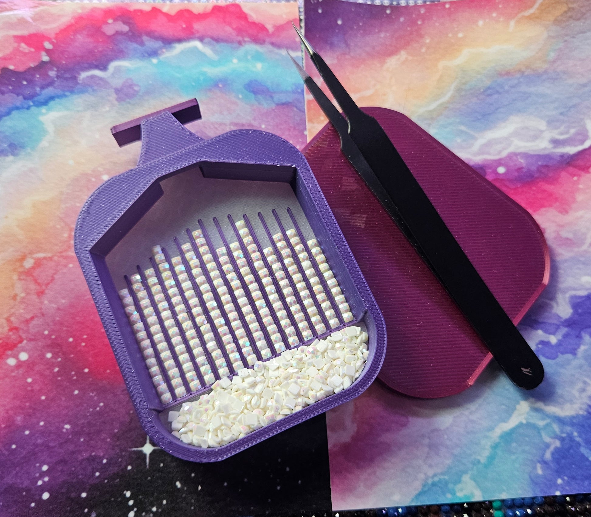 Multi-Color LUNA Washi Diamond Painting Tray with Snap Lid, Spout, Stopper Cosmic Crafts