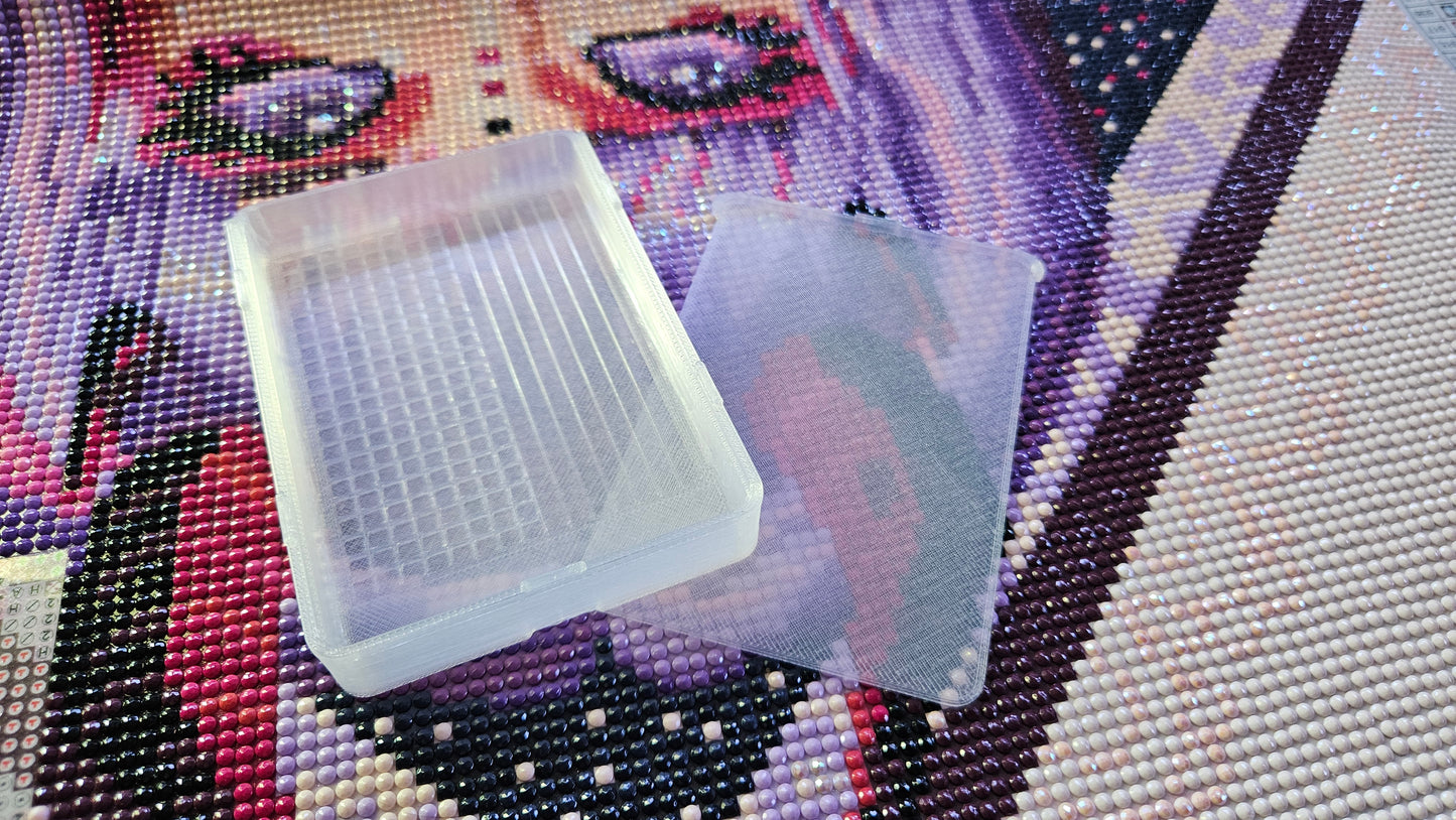 Medium Diamond Painting Tray, Combo Spout-less Stacking 3D Printed Tray, Sliding Lid, Single Placer Grid + Standard Lines, STAR Series