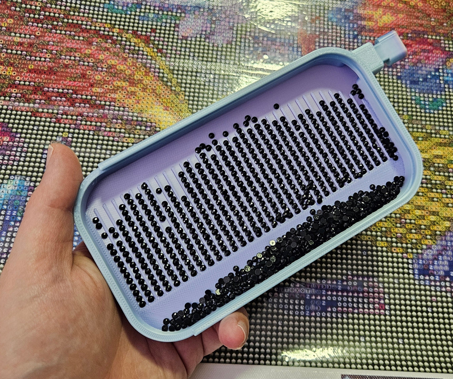 Long Landscape Diamond Art Tray with Sliding Lid & Washi Shelf, Extra Capacity Drill Tray, 3D Printed Rhinestone Accessory