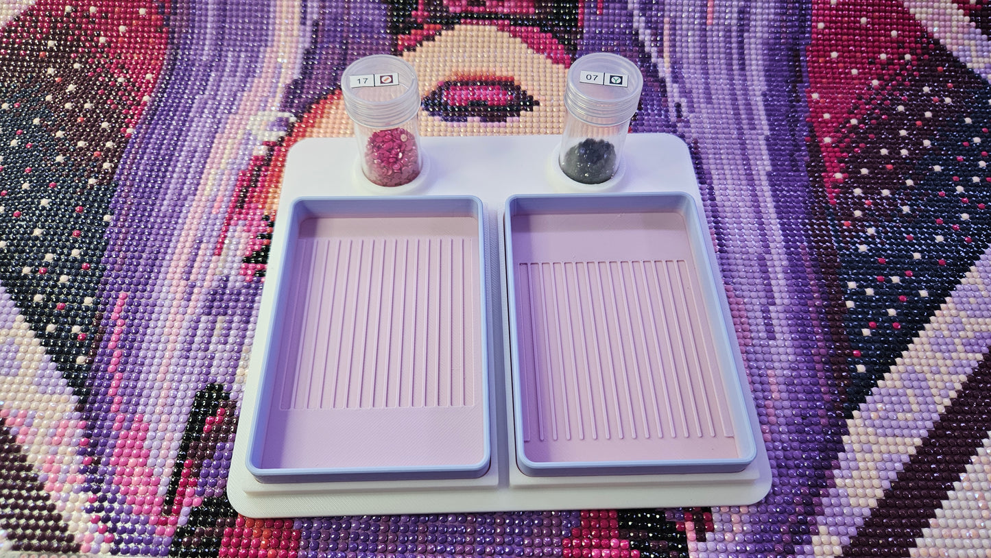 Dual Diamond Art Tray Confetti Station, 3D Printed Diamond Painting Organizer with Artdot Container Holder, Medium Drill Tray System