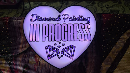 Diamond Painting In Progress Lightbox, Heart Shape LED Sign, 3D Printed Craft Room Decor, Custom Text Colors Cosmic Crafts