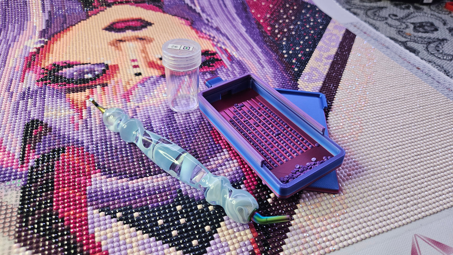 Long Lidded Washi Style Diamond Painting Tray, Deep Grooves, Stopper & Sliding Lid, 3D Printed Drill Organizer for Diamond Art