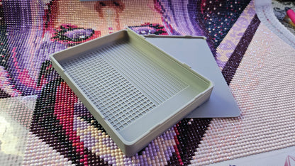Large Diamond Painting Tray, Combo Spout-less Stacking 3D Printed Tray, Sliding Lid, Single Placer Grid + Standard Lines, STAR Series Cosmic Crafts