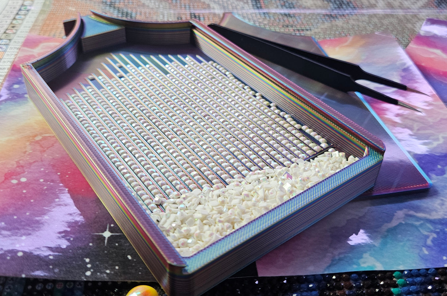 Long ECLIPSE WASHI Diamond Painting Tray with Lid, Spill Resistant Diamond Art Accessory Cosmic Crafts