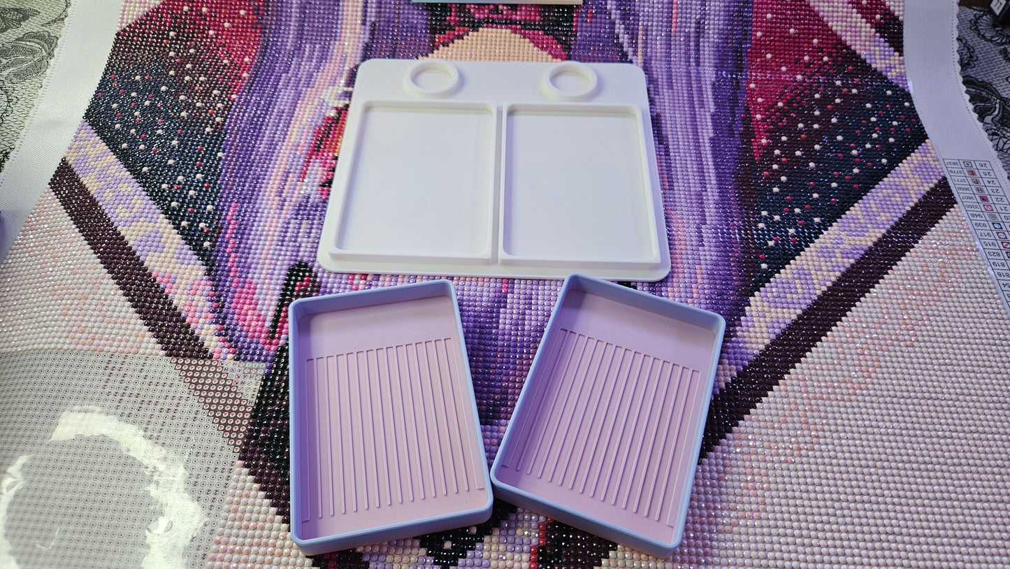Dual Diamond Art Tray Confetti Station, 3D Printed Diamond Painting Organizer with Artdot Container Holder, Medium Drill Tray System