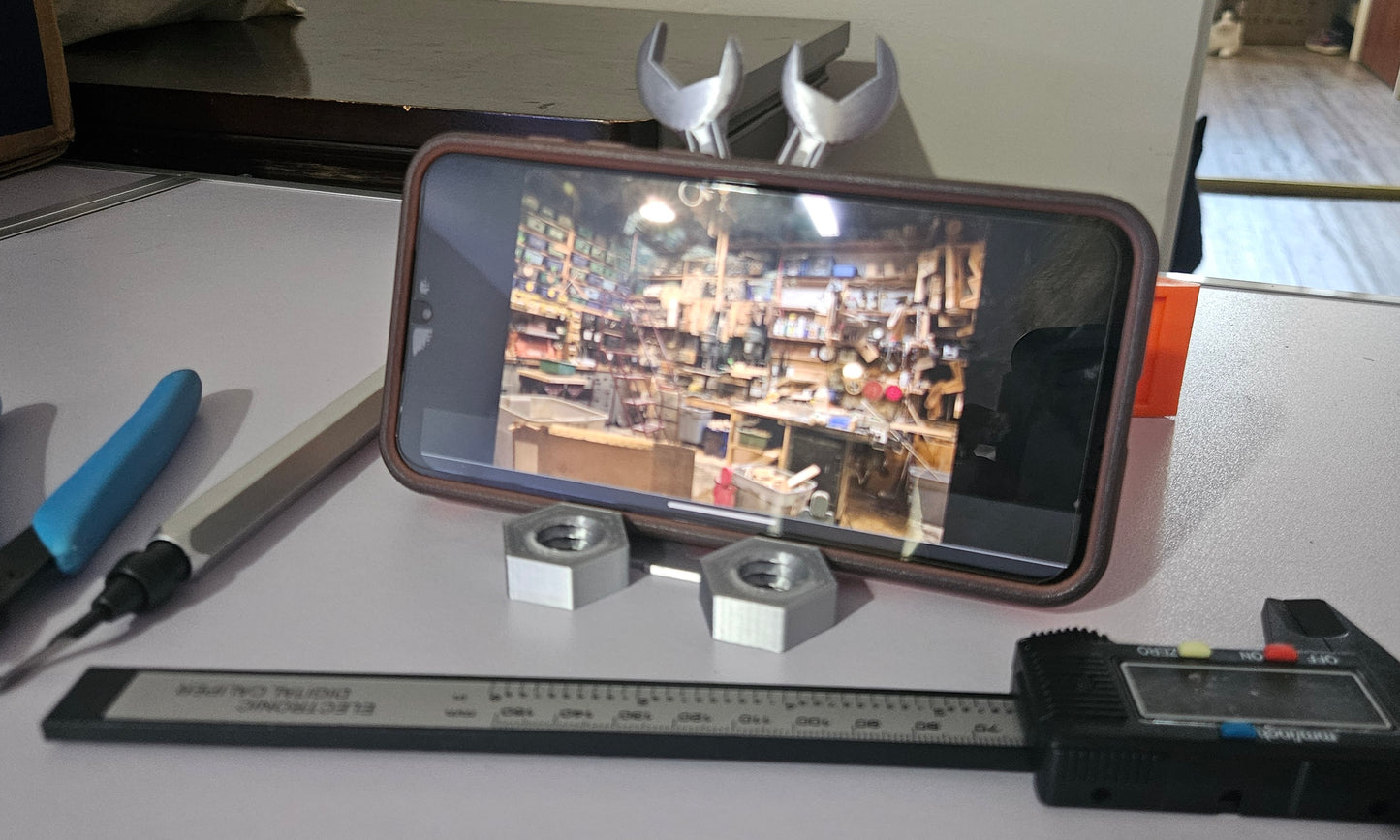 Gearhead Phone Holder – Crossed Wrench Design with Nuts, Novelty Mechanic Gift, 3D Printed Made To Order