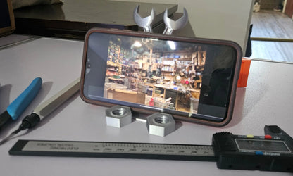 Gearhead Phone Holder – Crossed Wrench Design with Nuts, Novelty Mechanic Gift, 3D Printed Made To Order Cosmic Crafts