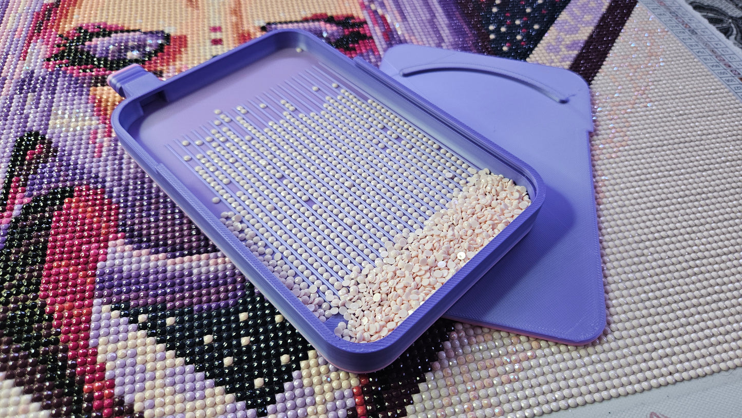 V2 Extra Large Diamond Art Tray Washi Feature, 3D Printed Drill Tray, with Sliding Lid and Stopper, Diamond Painting Accessory
