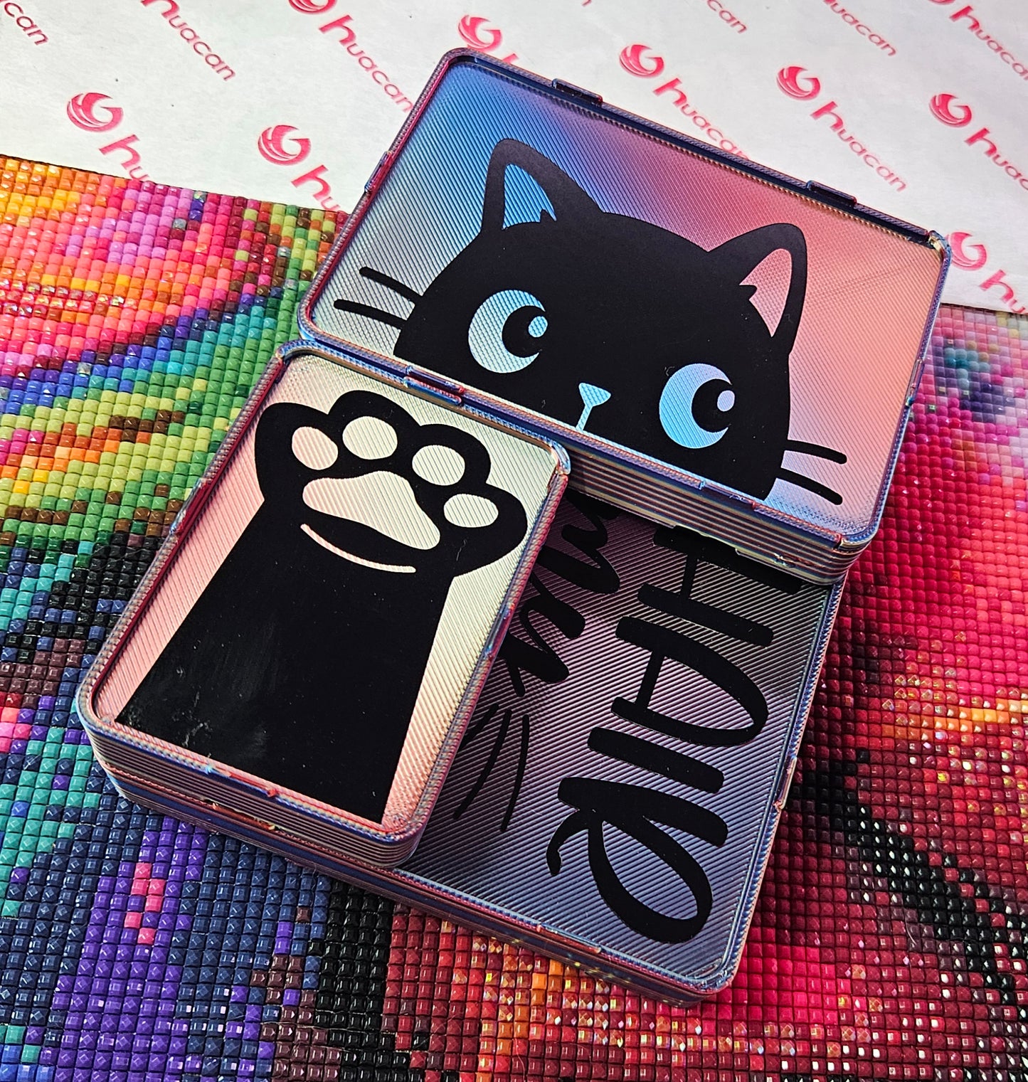 Save The Strays Stacking Diamond Painting Tray Set, 3D Printed Diamond Art Trays with Kitty Cat Vinyl Decals, Supports Local Cats