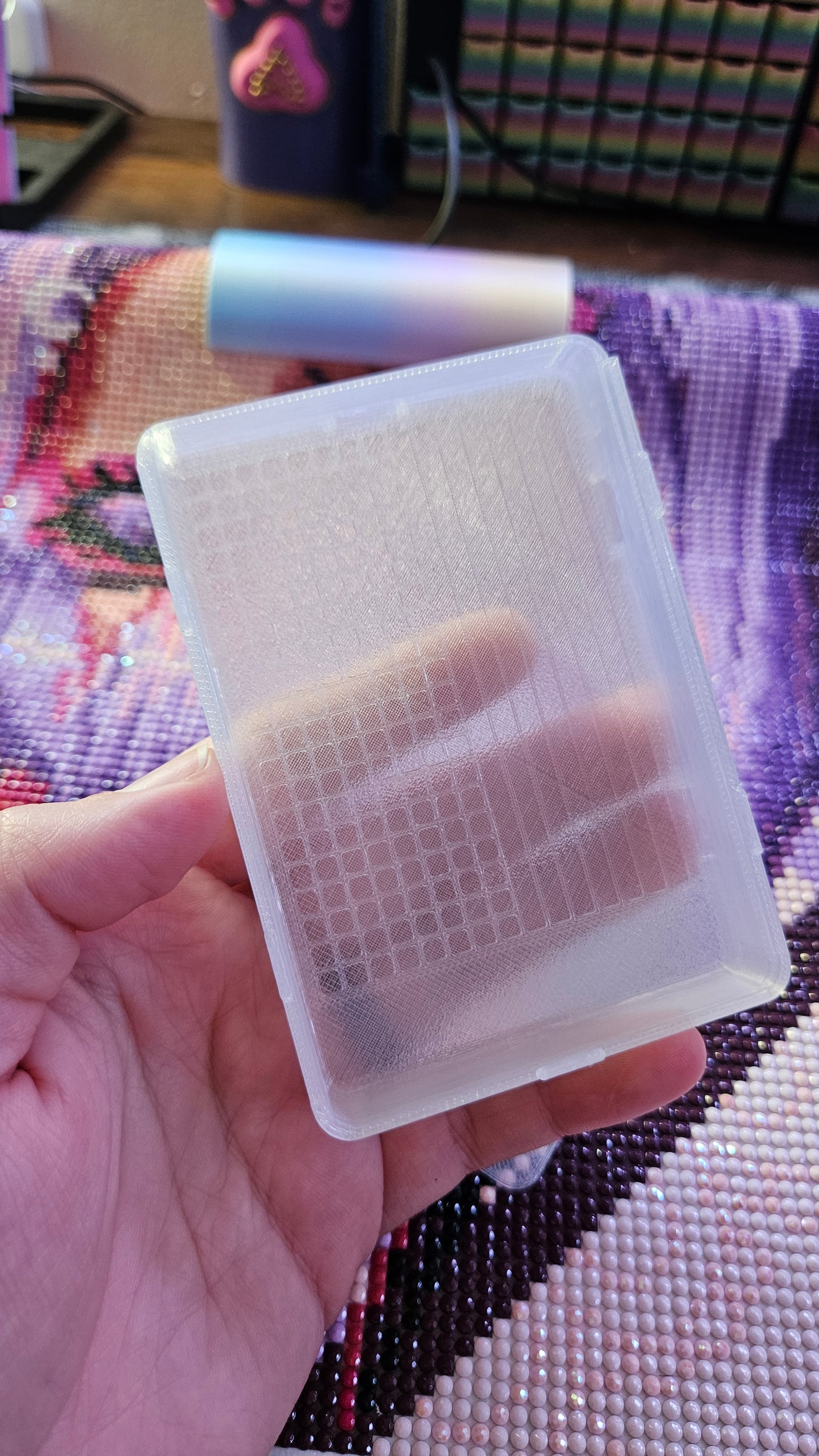 Medium Diamond Painting Tray, Combo Spout-less Stacking 3D Printed Tray, Sliding Lid, Single Placer Grid + Standard Lines, STAR Series