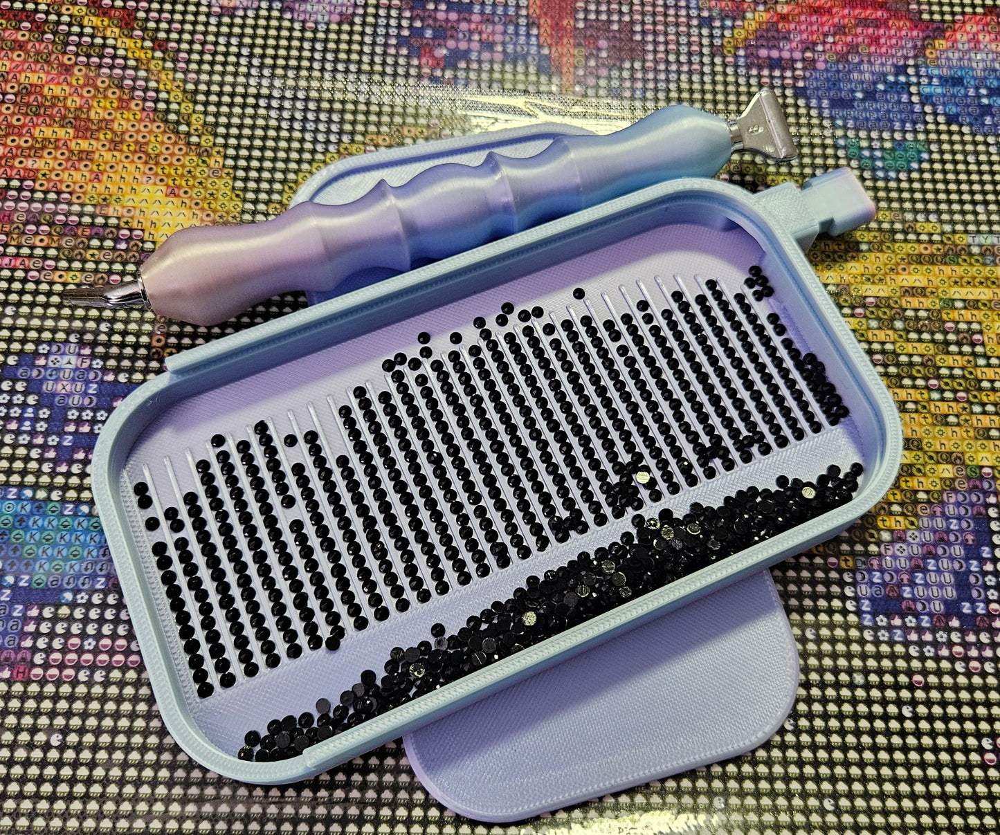 Long Landscape Diamond Art Tray with Sliding Lid & Washi Shelf, Extra Capacity Drill Tray, 3D Printed Rhinestone Accessory