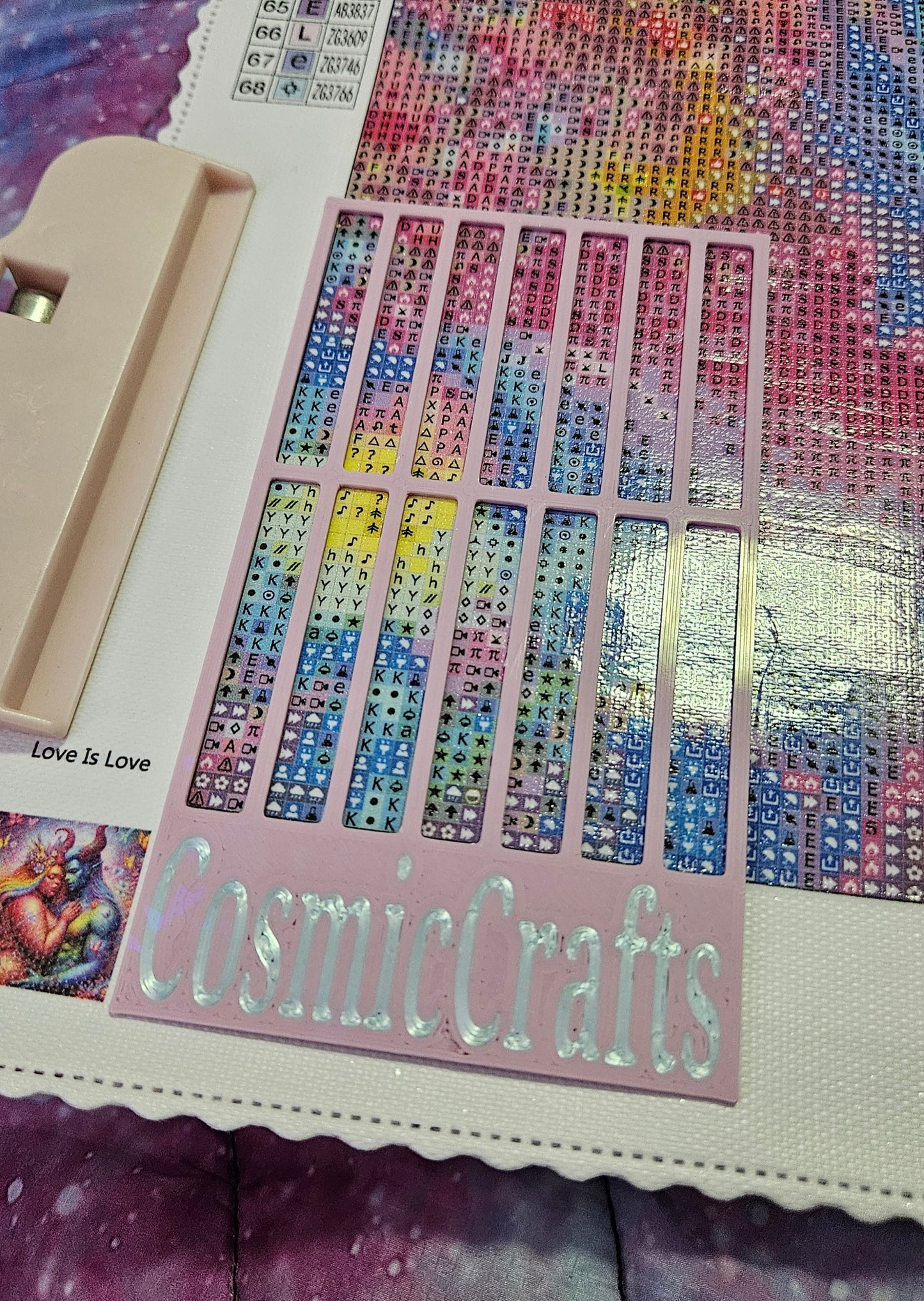 3D Printed Diamond Art Ruler, Compatible with Cosmic Craft & Forever Young Kits, 3-Row Spacing with Lift Tab