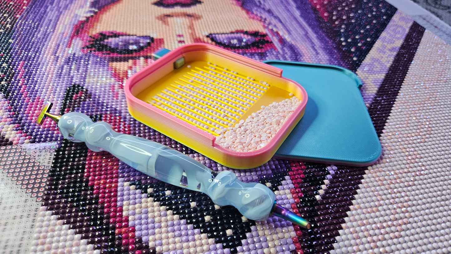 Pebble Washi Diamond Art Tray, 3D Printed Rhinestone Painting Organizer with Lid and Stopper