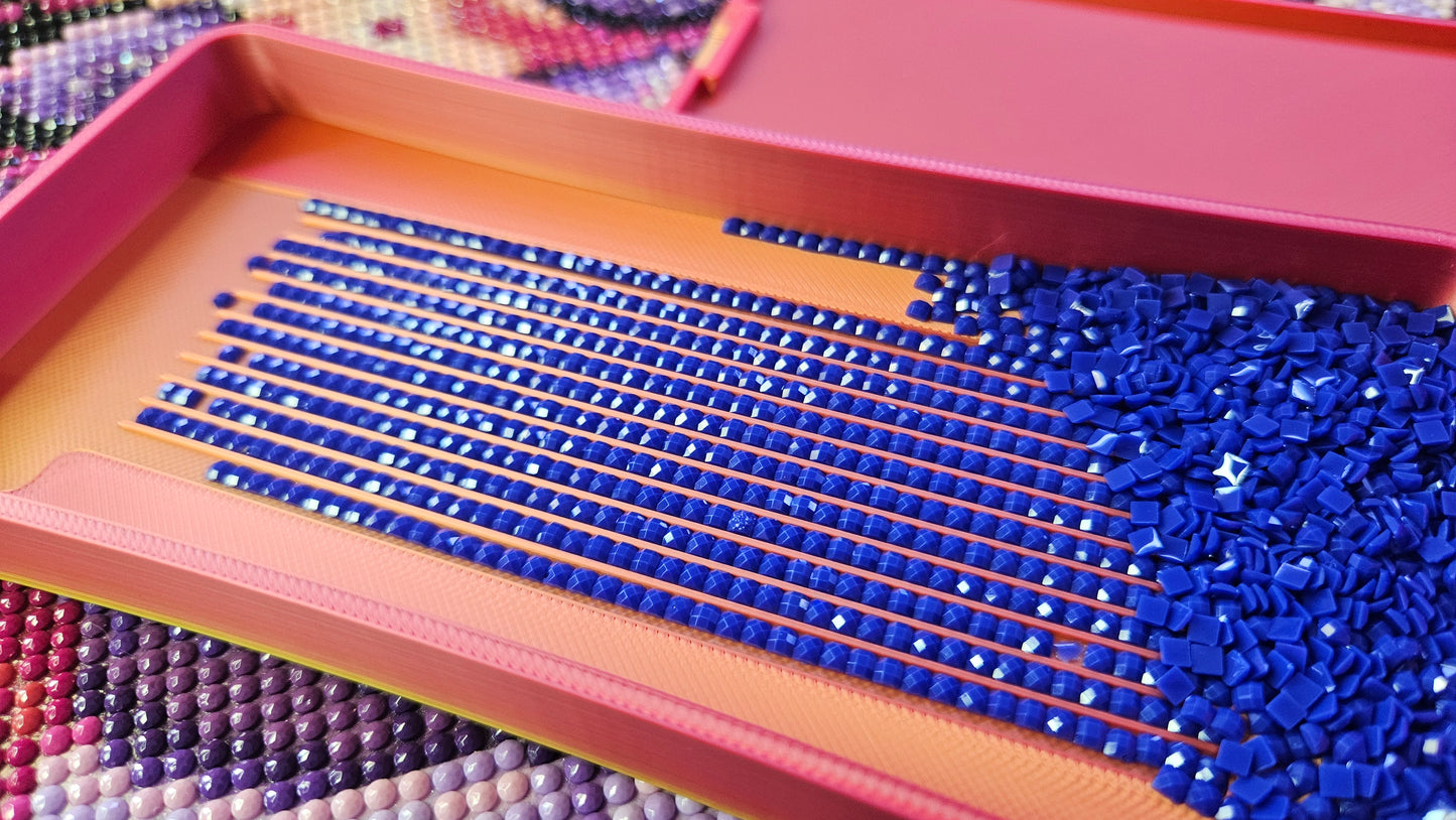 Extra Long Vertical Diamond Painting Tray with Snapping Lid & Stopper, Deep Groove Drill Organizer, Large Bead Sorting Tray for Diamond Art