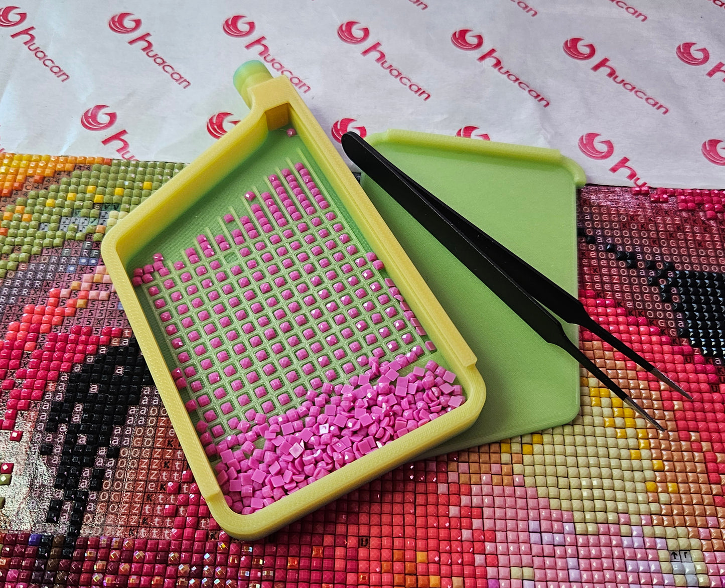 3D Printed Single Placer with Washi Diamond Art Tray, Stylish Diamond Painting Tool, Sliding Lid and Spout Stopper