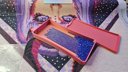 Extra Long Vertical Diamond Painting Tray with Snapping Lid & Stopper, Deep Groove Drill Organizer, Large Bead Sorting Tray for Diamond Art Cosmic Crafts