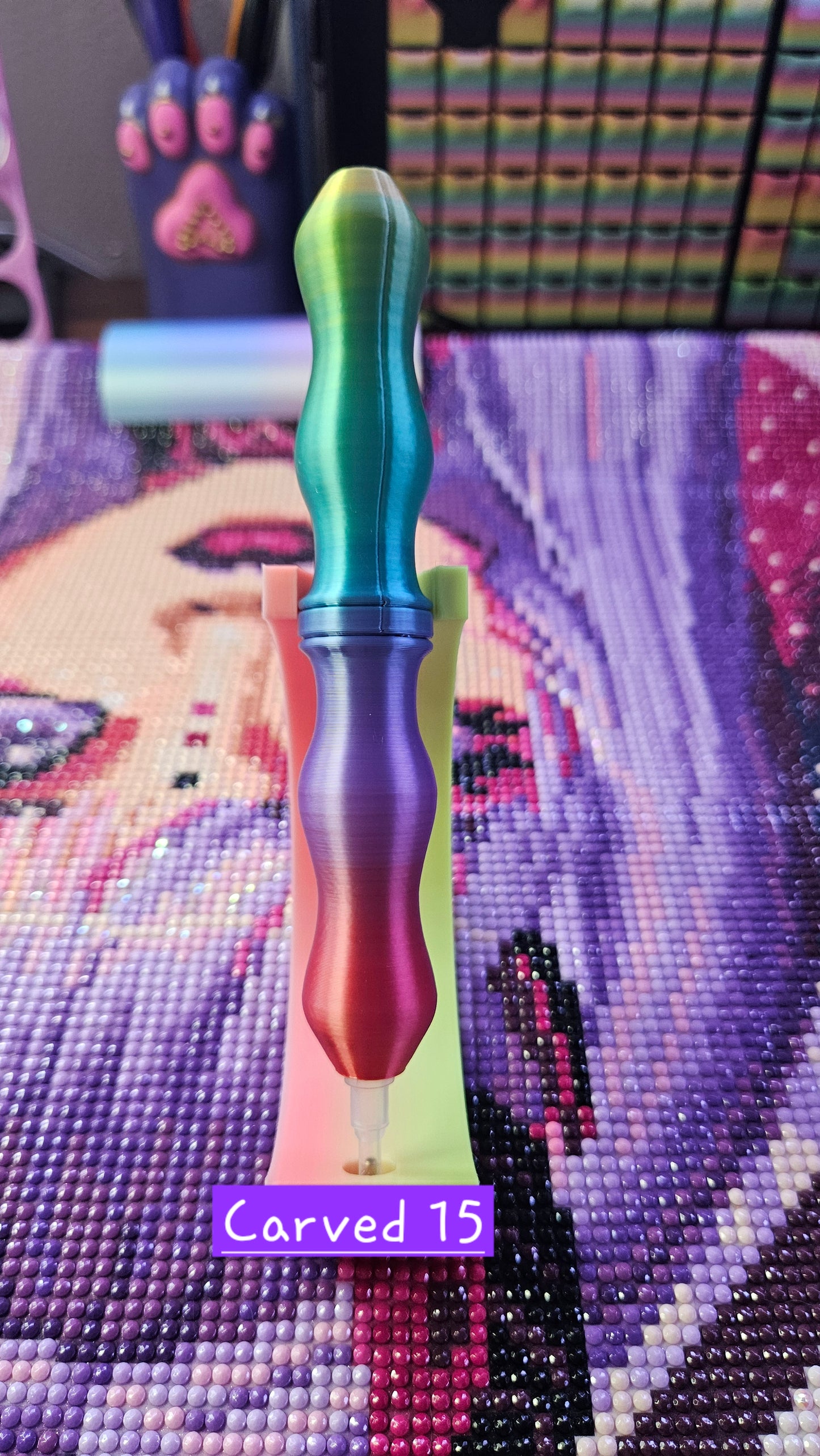 3D Printed Diamond Painting Pen, Carved 15 Wood Style, E-Painter Version Available, Lightweight Diamond Art Pen, Comfortable and Colorful Diamond Dot Tool, Drill Pen