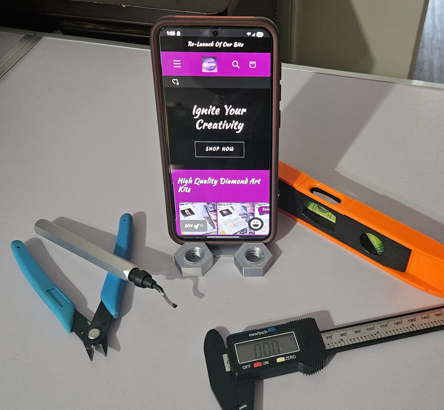 Gearhead Phone Holder – Crossed Wrench Design with Nuts, Novelty Mechanic Gift, 3D Printed Made To Order