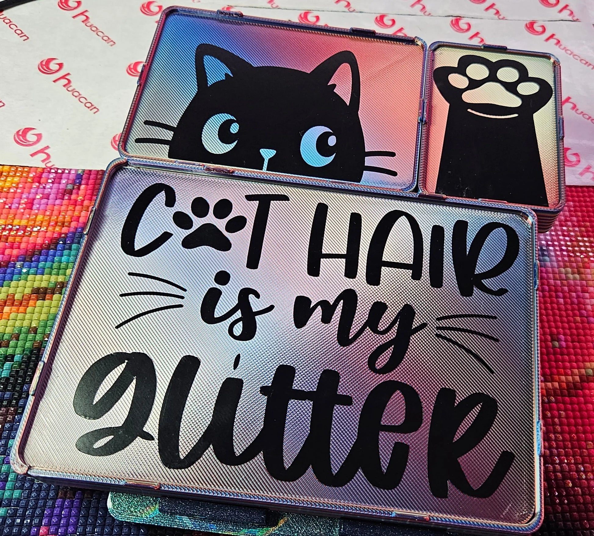 Save The Strays Stacking Diamond Painting Tray Set, 3D Printed Diamond Art Trays with Kitty Cat Vinyl Decals, Supports Local Cats Cosmic Crafts