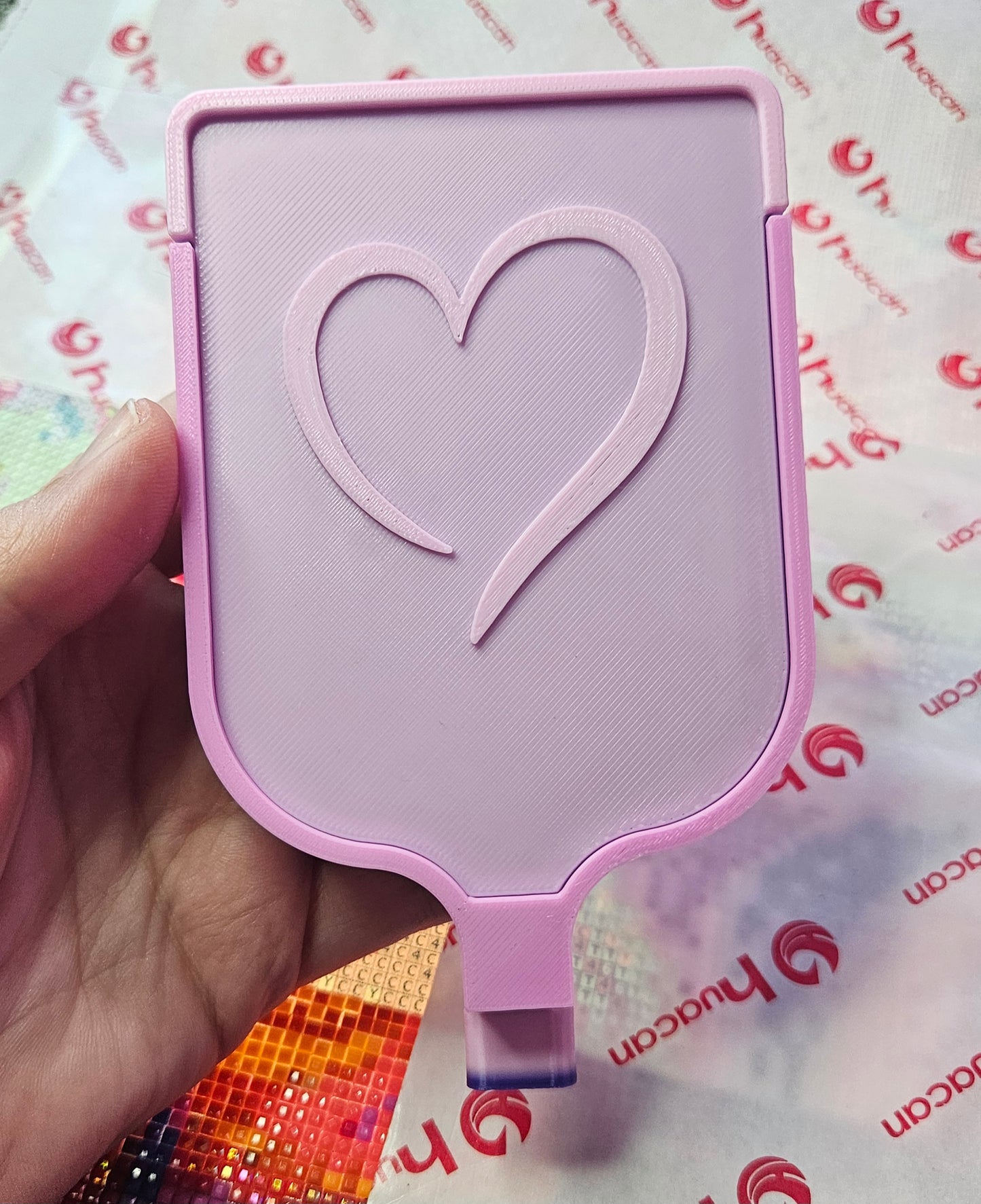 Stylish Heart Lid Diamond Art Tray with Center Spout & Washi Shelf, 3D Printed Rhinestone Painting Drill Tray