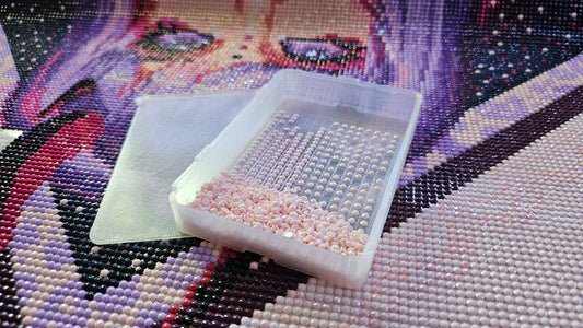 Medium Diamond Painting Tray, Combo Spout-less Stacking 3D Printed Tray, Sliding Lid, Single Placer Grid + Standard Lines, STAR Series