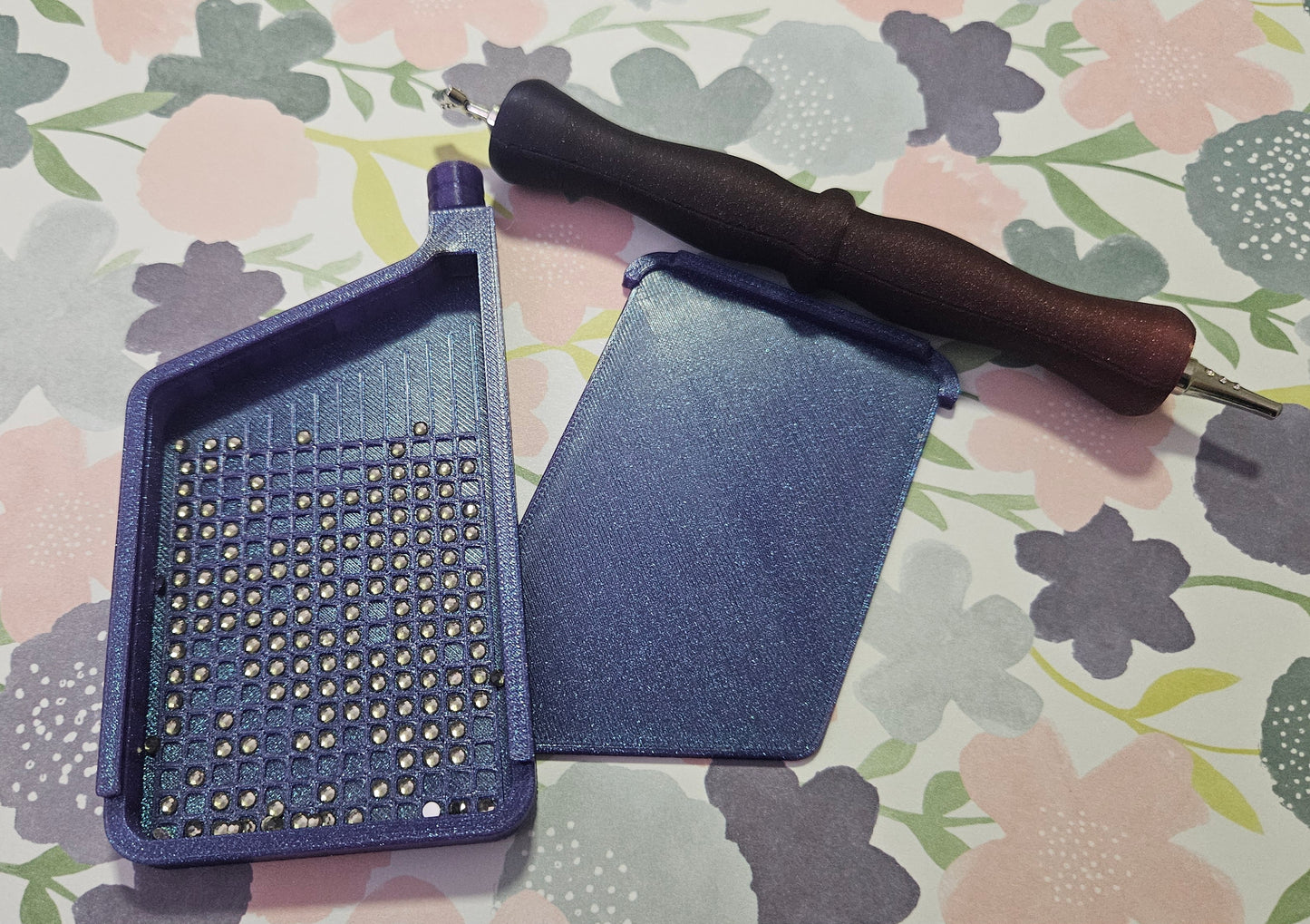 3D Printed Single Placer Diamond Art Tray, Stylish Diamond Painting Tool, Sliding Lid and Spout Stopper