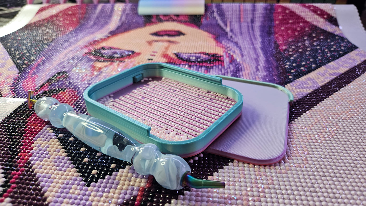 Pebble Diamond Art Tray, 3D Printed Rhinestone Painting Organizer with Lid and Stopper