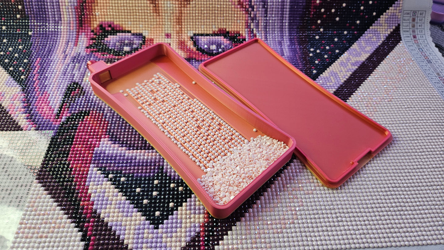 Extra Long Vertical Diamond Painting Tray with Snapping Lid & Stopper, Deep Groove Drill Organizer, Large Bead Sorting Tray for Diamond Art