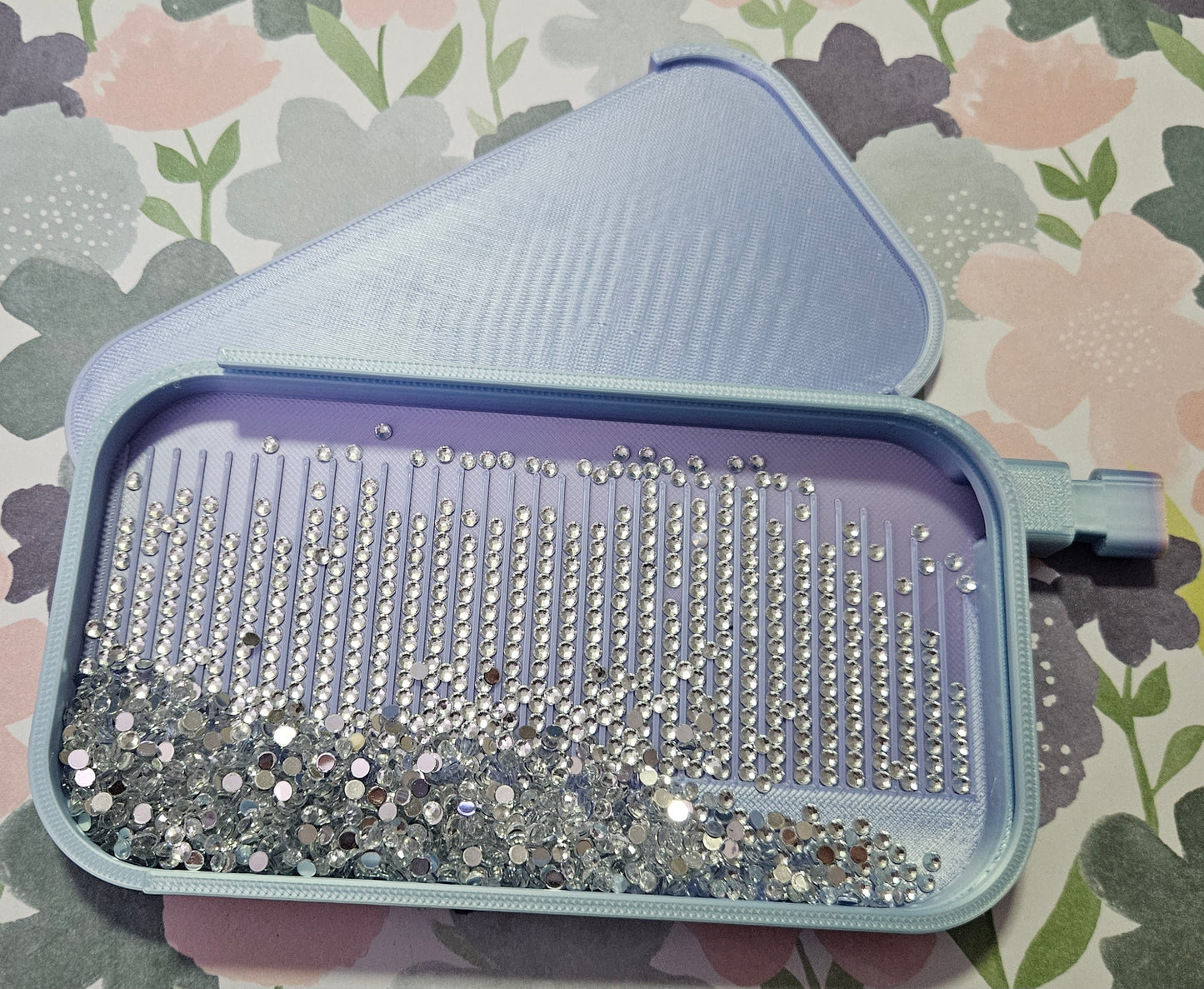 Long Landscape Diamond Art Tray with Sliding Lid & Washi Shelf, Extra Capacity Drill Tray, 3D Printed Rhinestone Accessory