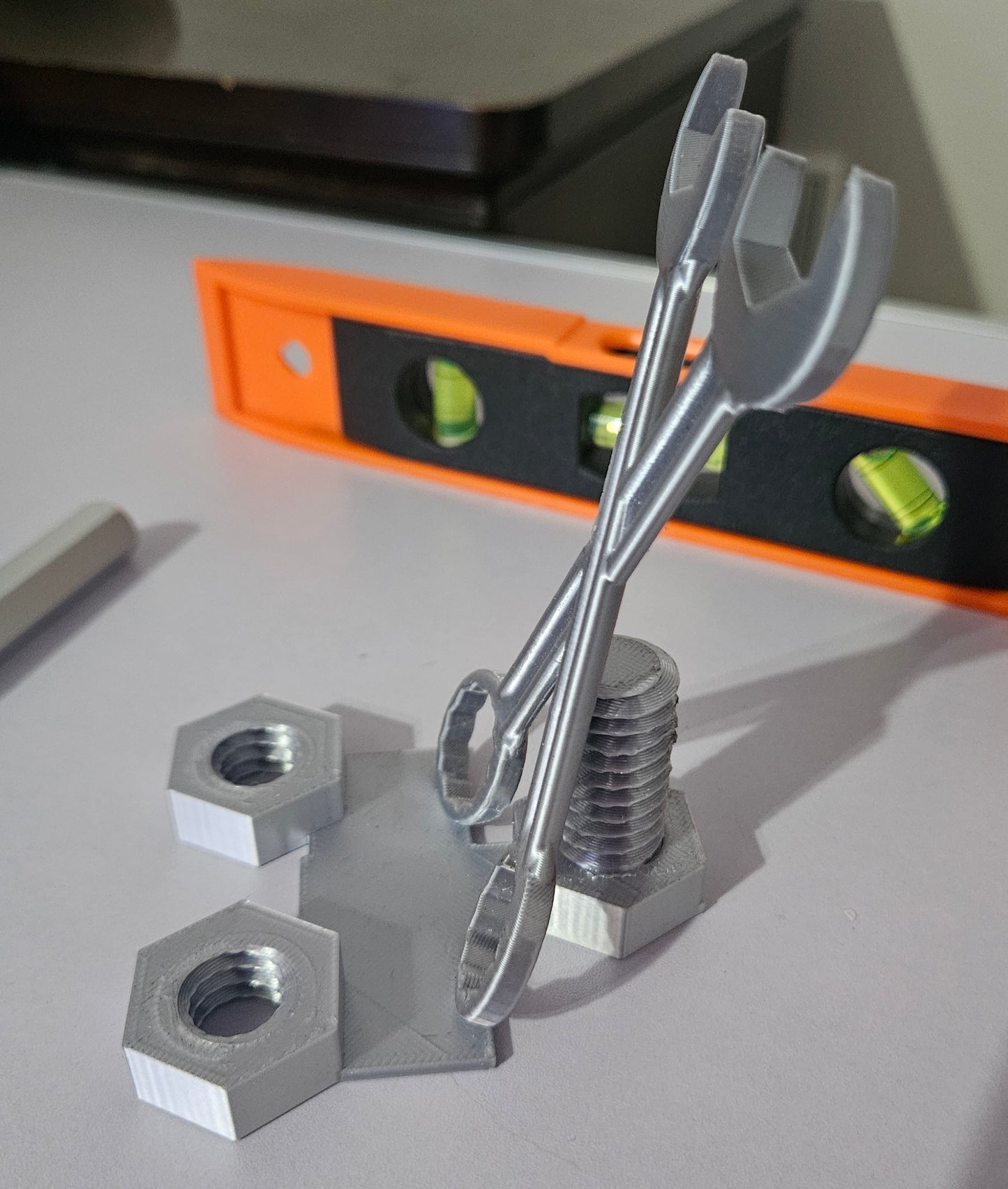 Gearhead Phone Holder – Crossed Wrench Design with Nuts, Novelty Mechanic Gift, 3D Printed Made To Order