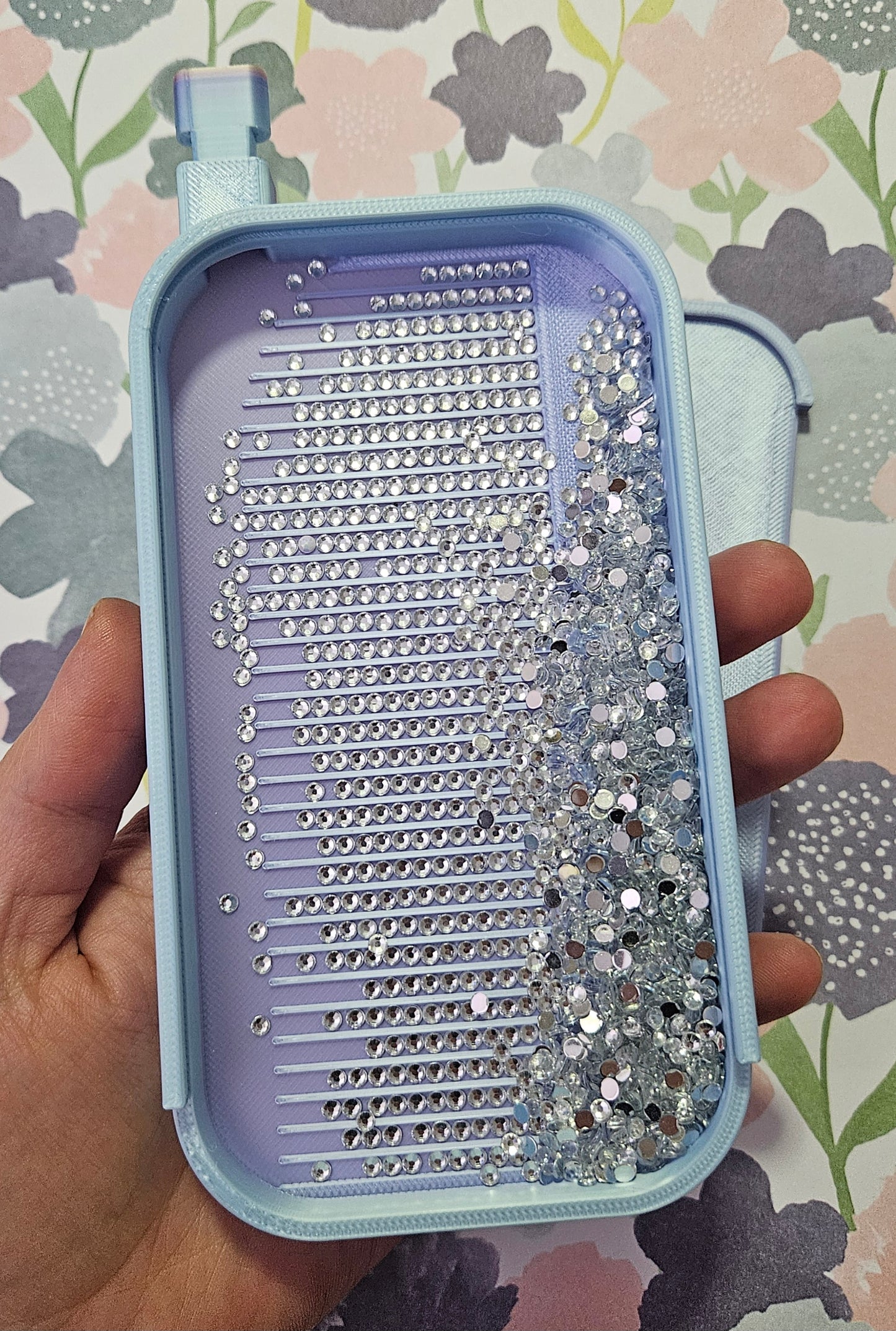 Long Landscape Diamond Art Tray with Sliding Lid & Washi Shelf, Extra Capacity Drill Tray, 3D Printed Rhinestone Accessory