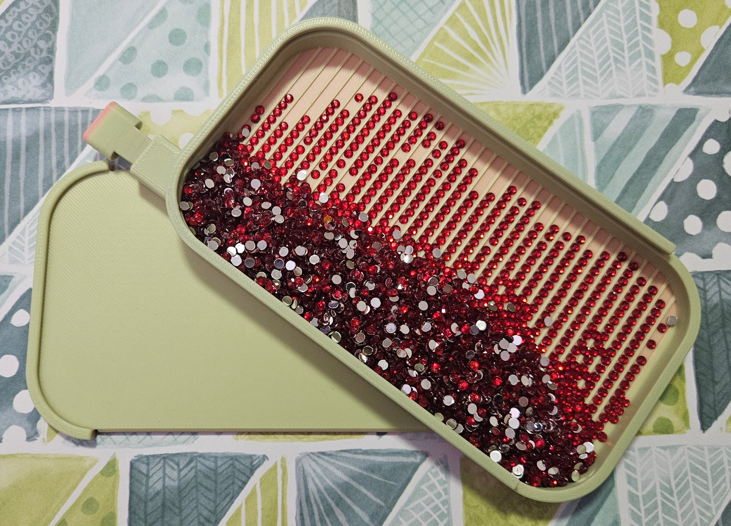 Long Landscape Diamond Art Tray with Sliding Lid & Washi Shelf, Extra Capacity Drill Tray, 3D Printed Rhinestone Accessory