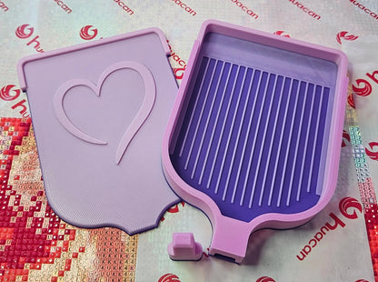 Stylish Heart Lid Diamond Art Tray with Center Spout & Washi Shelf, 3D Printed Rhinestone Painting Drill Tray Cosmic Crafts