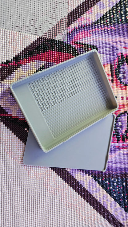 Large Diamond Painting Tray, Combo Spout-less Stacking 3D Printed Tray, Sliding Lid, Single Placer Grid + Standard Lines, STAR Series Cosmic Crafts