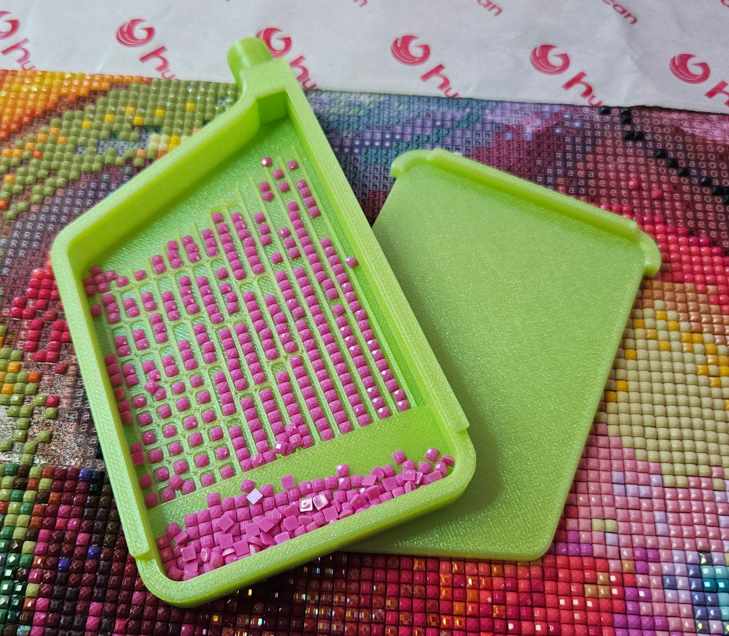 Stylish Multiplacer Diamond Art Tray with Washi Shelf, Numbered Sections + Normal Lines, 3D Printed 110x60mm Drill Organizer