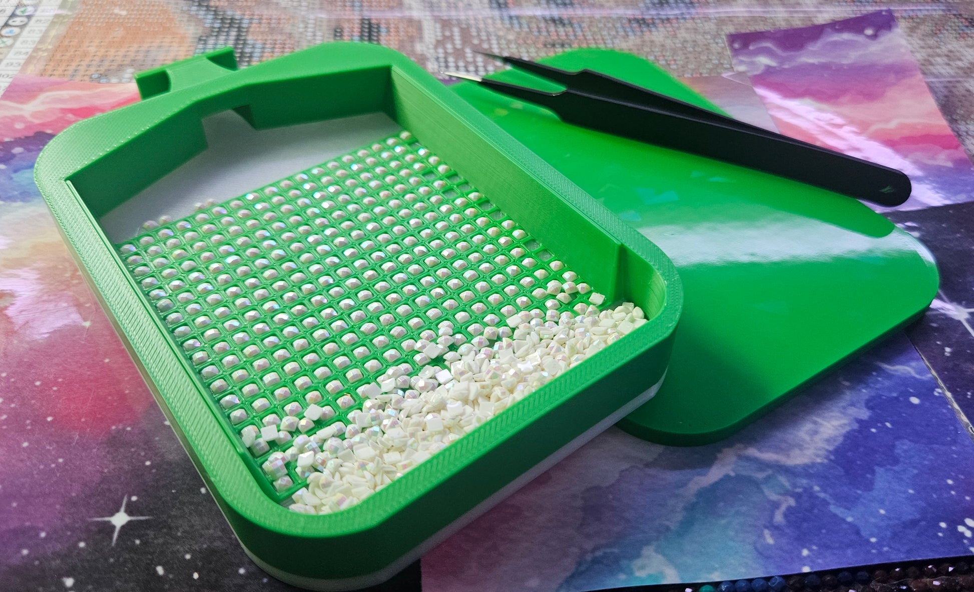 Multi-Color SOL Washi Single Placer Diamond Painting Tray, Large Rhinestone Art Tray with Snap-On Lid Cosmic Crafts