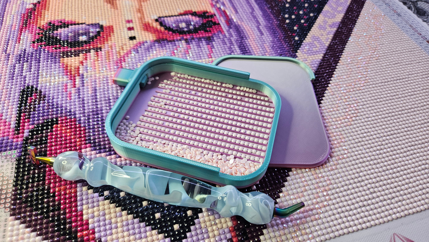 Pebble Diamond Art Tray, 3D Printed Rhinestone Painting Organizer with Lid and Stopper