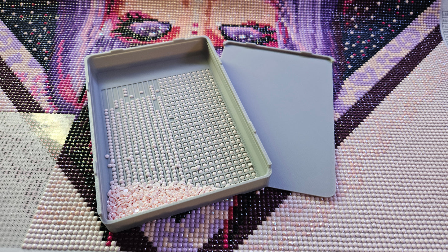 Large Diamond Painting Tray, Combo Spout-less Stacking 3D Printed Tray, Sliding Lid, Single Placer Grid + Standard Lines, STAR Series (Copy)
