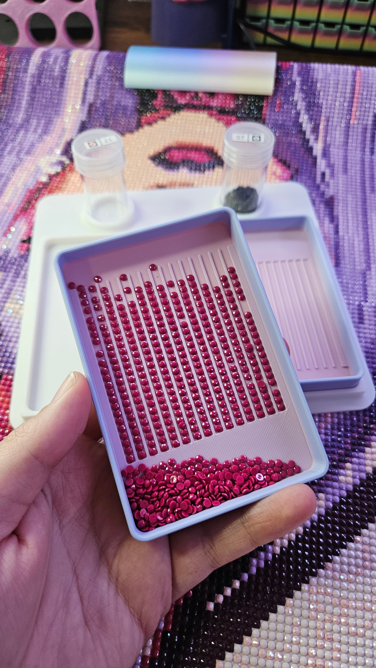Dual Diamond Art Tray Confetti Station, 3D Printed Diamond Painting Organizer with Artdot Container Holder, Medium Drill Tray System